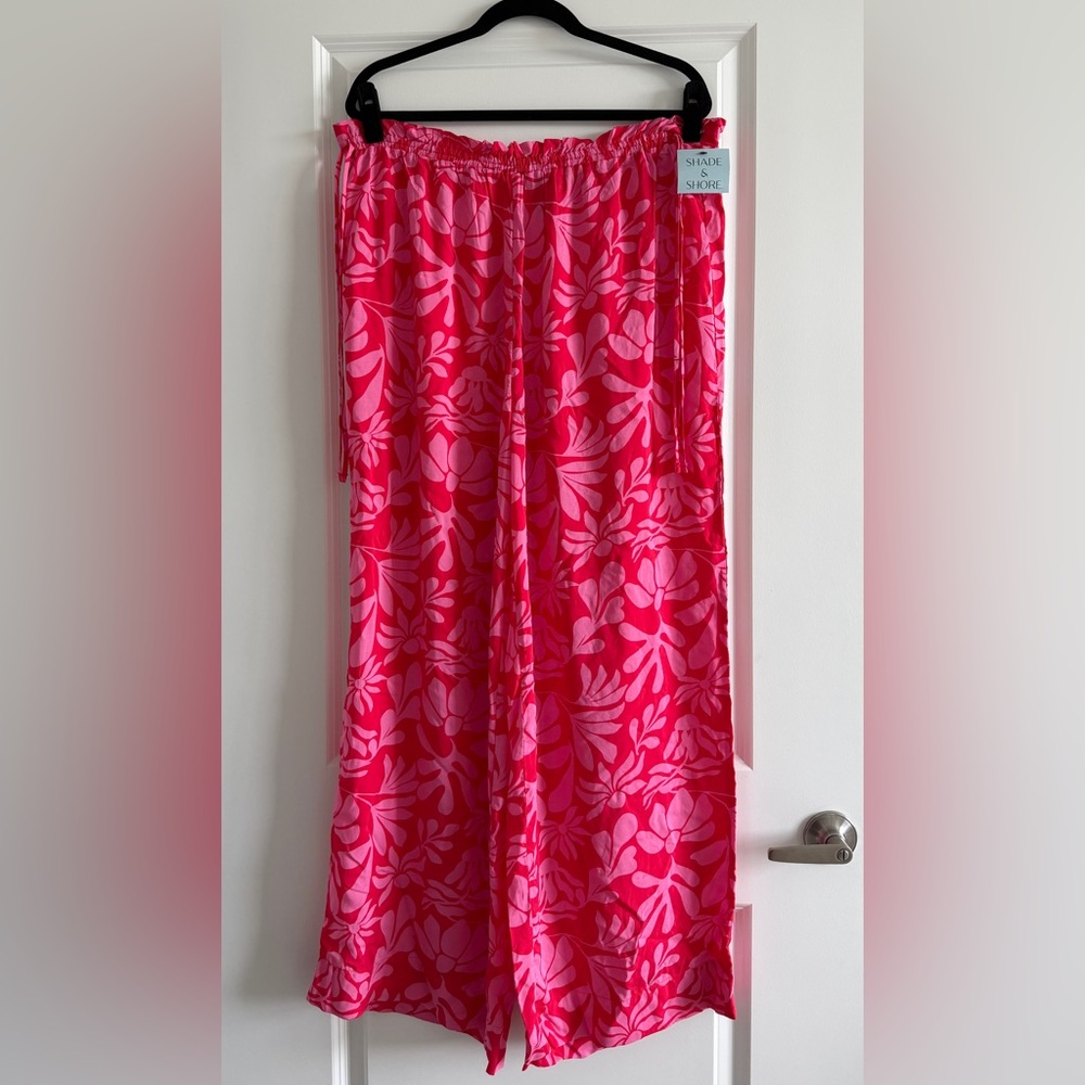 Shade & Shore Hot Pink Floral Wide-Leg Swim Coverup Pants
